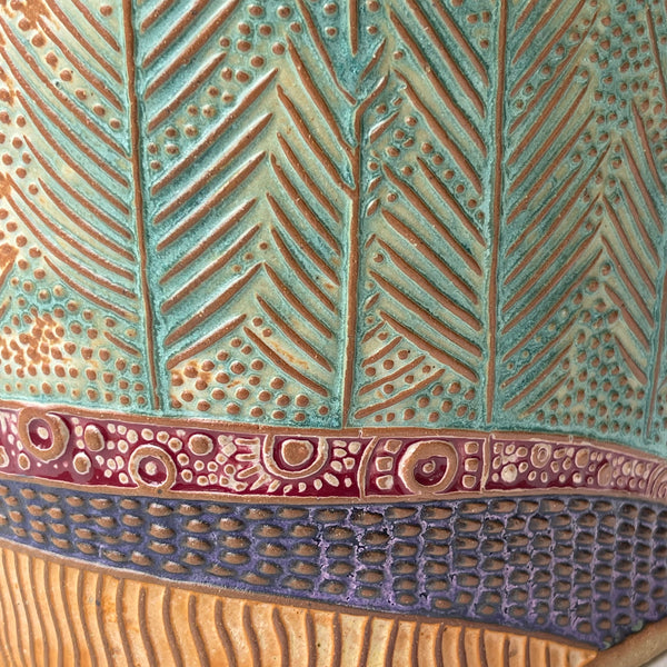 Flower Landscape Pottery Utensil holder or Flower Vase Hand Made Microwave and Dishwasher Safe