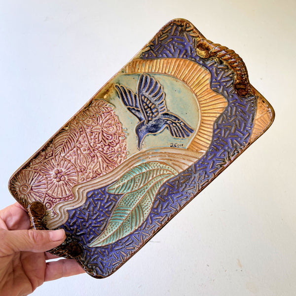 Hummingbird Pottery Ceramic Platter Handmade Artisan platter – Perfect Gift for Nature and Bird Lovers