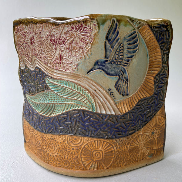 Hummingbird Pottery Utensil holder or Flower Vase Hand Made Microwave and Dishwasher Safe