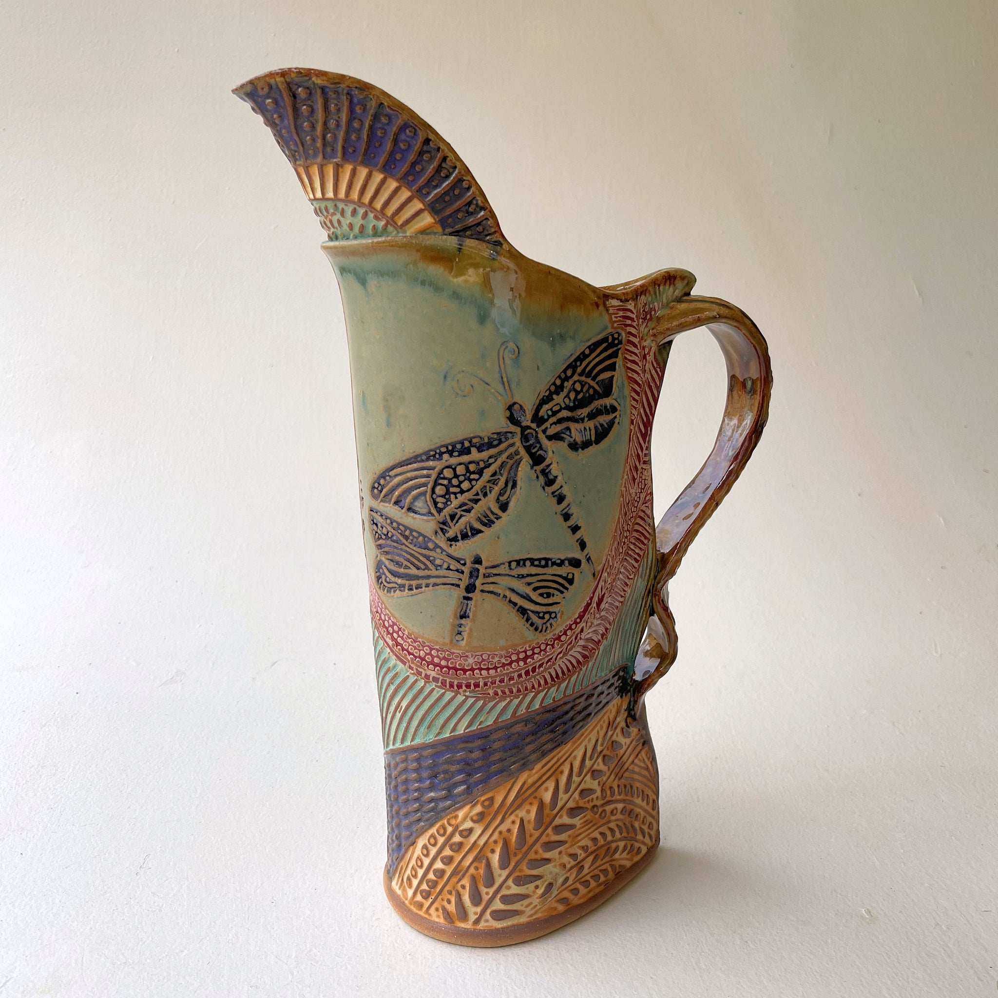 Dragonfly Pitcher Set with Four Tumblers, Pottery, Dishwasher Safe
