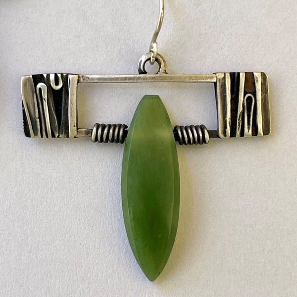 Custom Cut Jade Sterling Silver Earrings