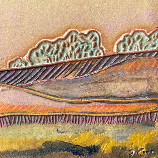 Landscape Wall Art Multi-media Pottery Oil Paint and Colored Pencil