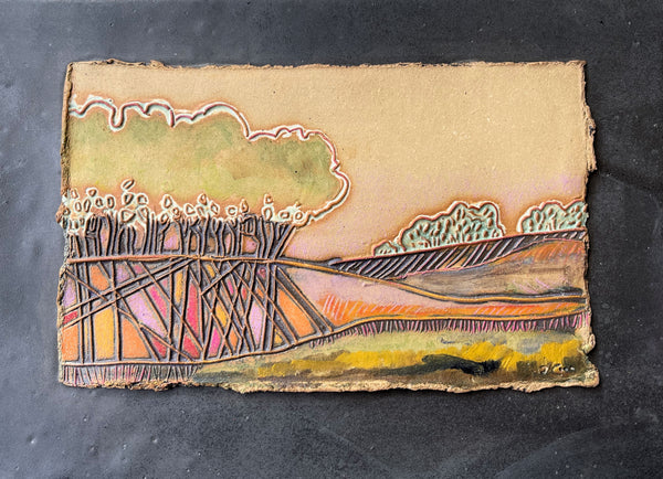 Landscape Wall Art Multi-media Pottery Oil Paint and Colored Pencil