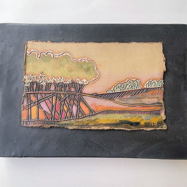 Landscape Wall Art Multi-media Pottery Oil Paint and Colored Pencil