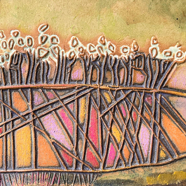Landscape Wall Art Multi-media Pottery Oil Paint and Colored Pencil
