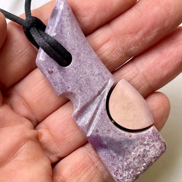 Lepidolite and Phosphosiderite Carving Pendant