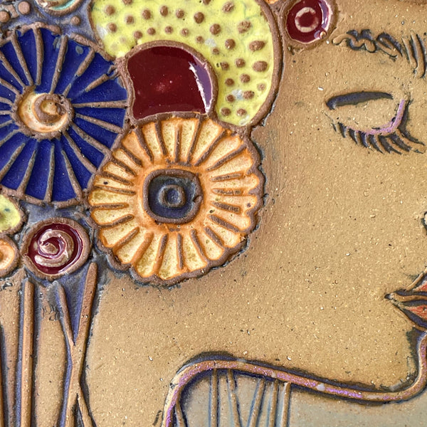 Portriat with Flowers – Ceramic Pottery Wall Tile