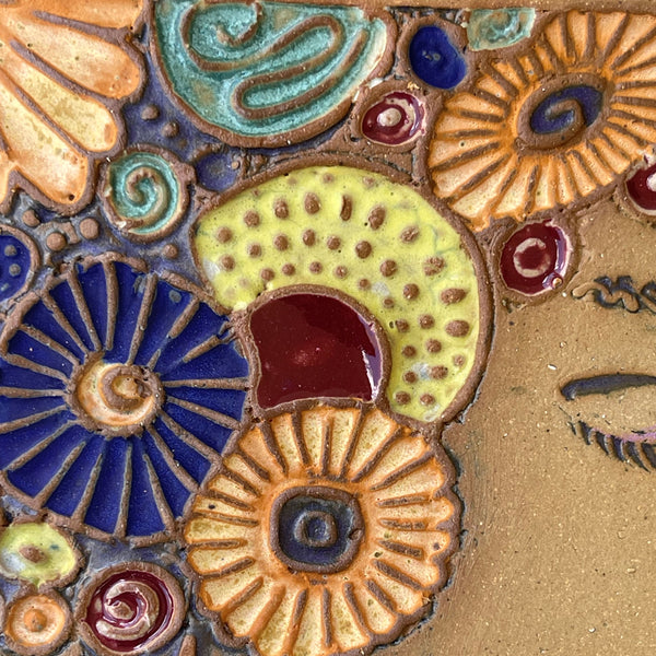 Portriat with Flowers – Ceramic Pottery Wall Tile