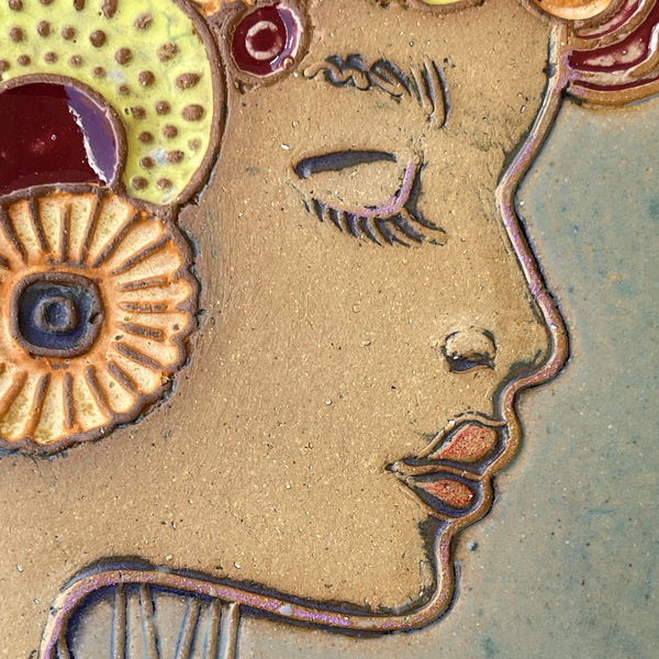 Portriat with Flowers – Ceramic Pottery Wall Tile