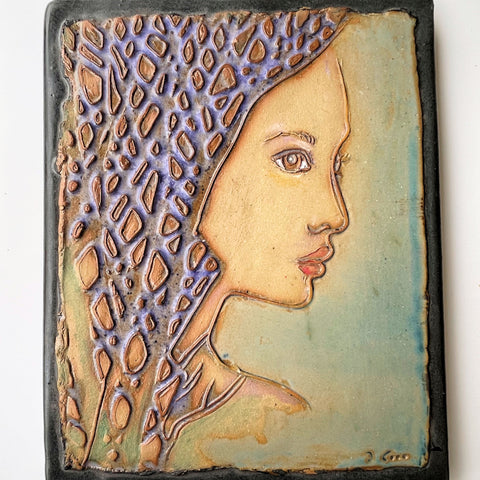 Portrait with trees Handmade Ceramic Pottery Wall Art