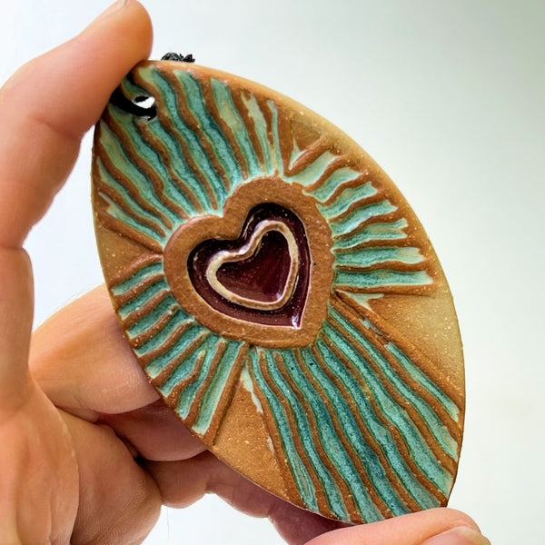 Handmade Pottery Cross with Heart – Ceramic Christmas Ornament