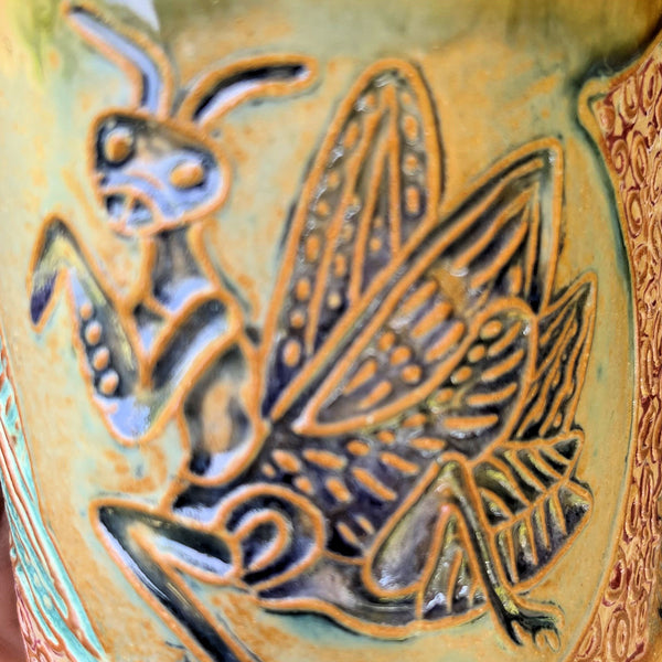 Praying Mantis Pottery Mug Coffee Cup Handmade Stoneware Functional Tableware 12 oz