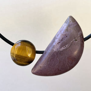 Custom Cut Purple Jade, Tigereye, Pinolith and Dumortierite Pendant Elegant Natural Gemstone Jewelry Pendant Necklace