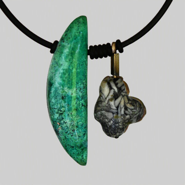 Sterling Silver Black Jade, Gem Silica, Pinolith  & Rhodochrosite Pendant