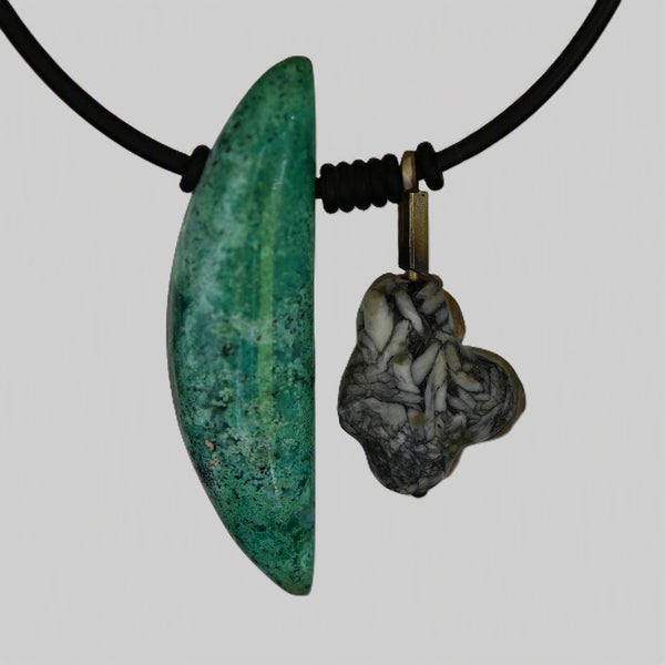 Sterling Silver Black Jade, Gem Silica, Pinolith  & Rhodochrosite Pendant