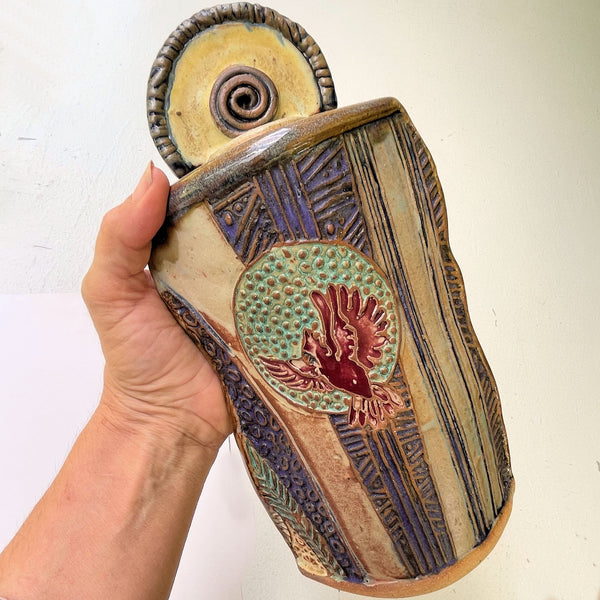 Robin Pottery Vessel with Lid - Handmade Ceramic Art