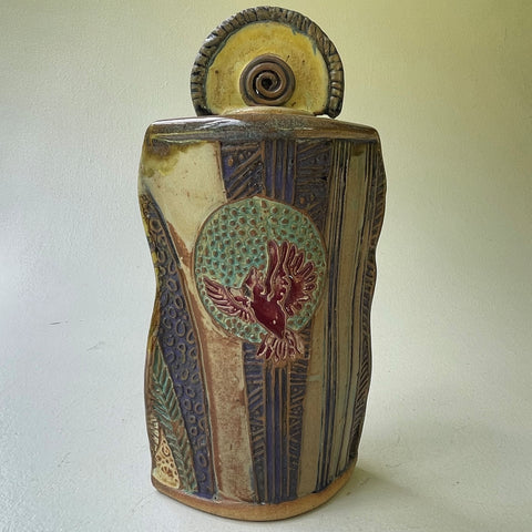 Robin Pottery Vessel with Lid - Handmade Ceramic Art