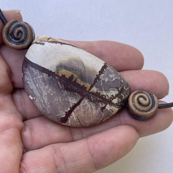 Custom Cut Sonoran Rhyolite and Rolling Hills Dolomite with Handmade Stoneware Beads