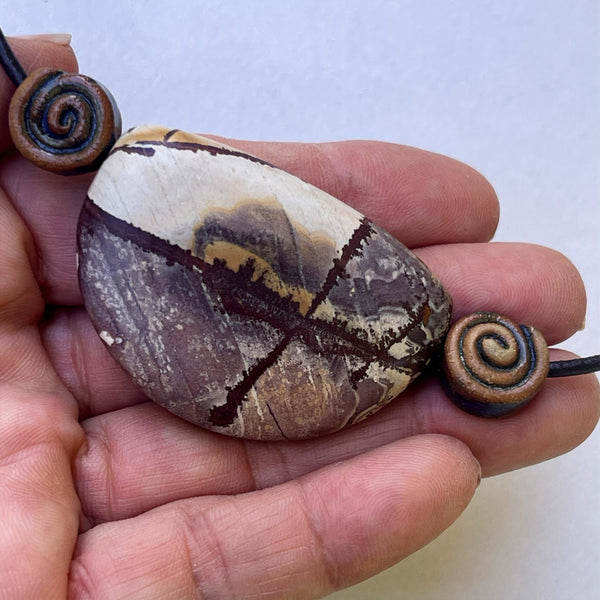 Custom Cut Sonoran Rhyolite and Rolling Hills Dolomite with Handmade Stoneware Beads