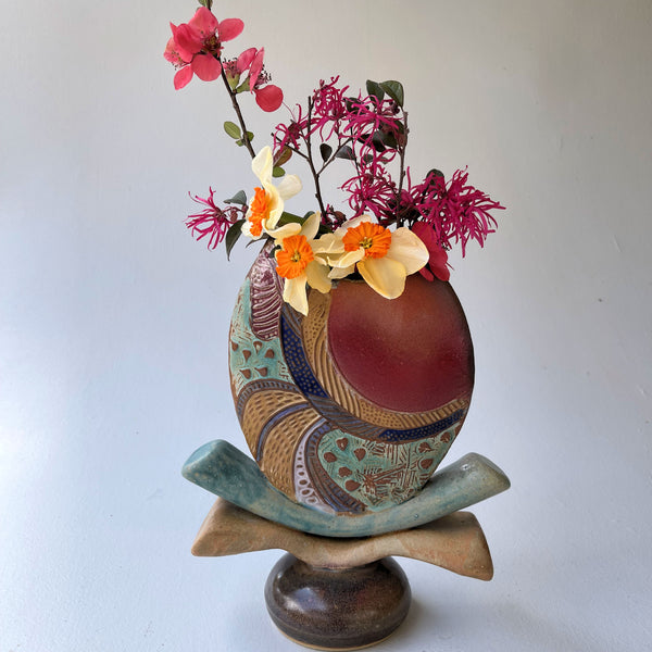 Hand built Sculptural Flower Vase ceramics pottery