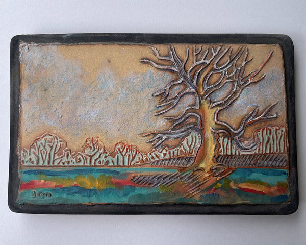 Landscape Wall Art Multi-media Pottery and Oil Paint