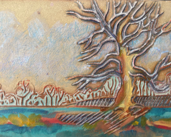 Landscape Wall Art Multi-media Pottery and Oil Paint