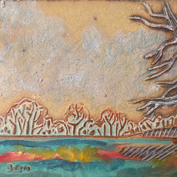 Landscape Wall Art Multi-media Pottery and Oil Paint