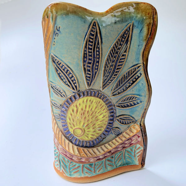 Sun Flower Vase  Hand Made Pottery High Fired Clay Vase