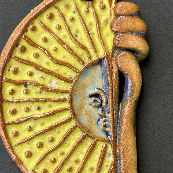 Sun Clay Pendant Necklace Handmade Pottery