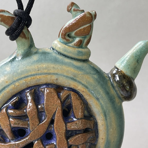 Tea Pot Sculpture Pottery Clay Pendant Necklace