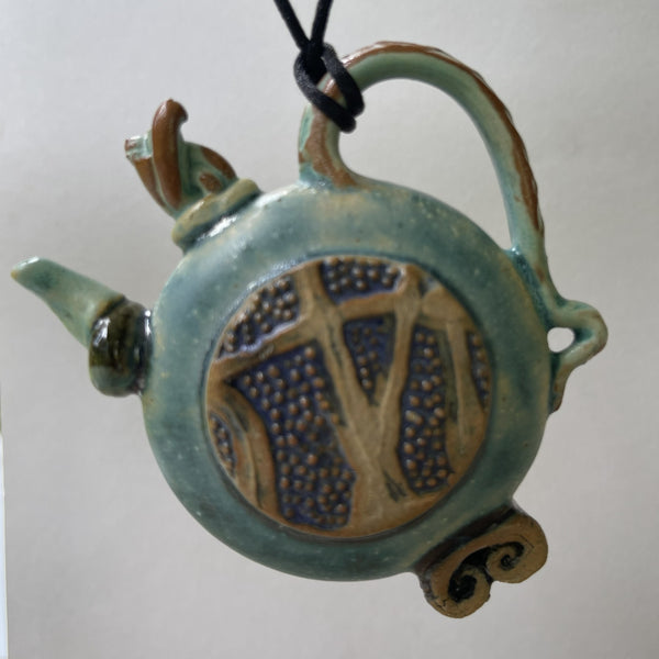 Tea Pot Sculpture Pottery Clay Pendant Necklace