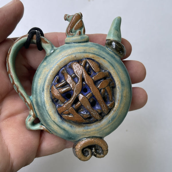 Tea Pot Sculpture Pottery Clay Pendant Necklace