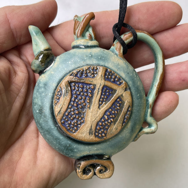 Tea Pot Sculpture Pottery Clay Pendant Necklace