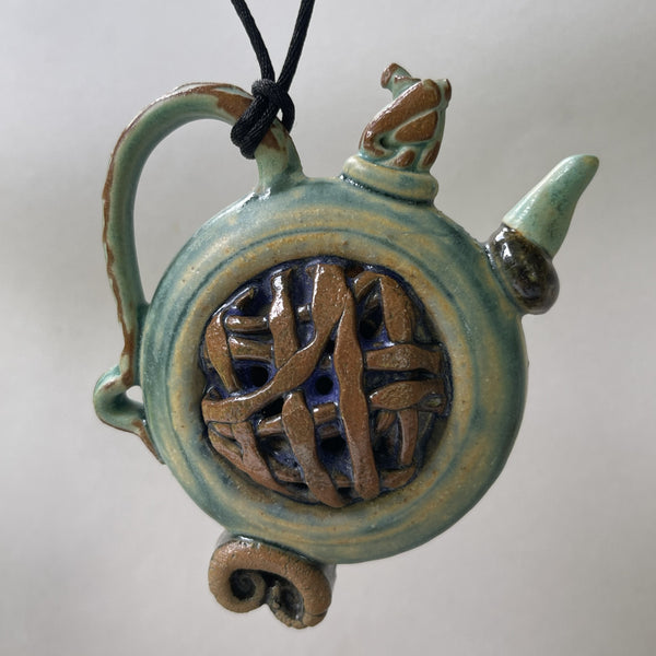Tea Pot Sculpture Pottery Clay Pendant Necklace