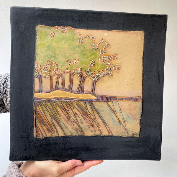 Landscape Wall Art Multi-media Pottery and Oil Paint