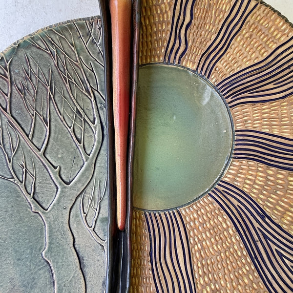 Tree and Sun Ceramic Wall Art or Table Centerpiece