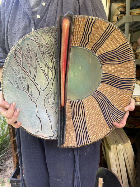 Tree and Sun Ceramic Wall Art or Table Centerpiece