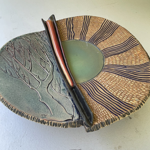 Tree and Sun Ceramic Wall Art or Table Centerpiece