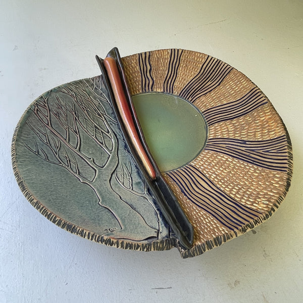 Tree and Sun Ceramic Wall Art or Table Centerpiece
