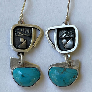 Handcrafted Sterling Silver Earrings with Custom-Cut Arizona Turquoise