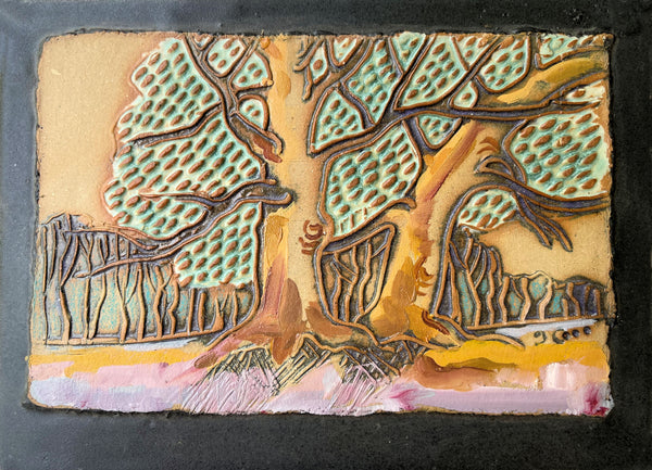 Landscape Wall Art Multi-media Pottery and Oil Paint
