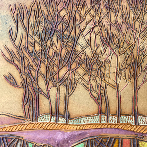 Landscape Winter Trees Wall Art Multi-media Pottery and Oil Paint