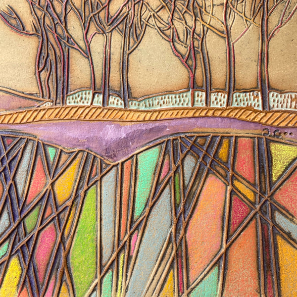 Landscape Winter Trees Wall Art Multi-media Pottery and Oil Paint