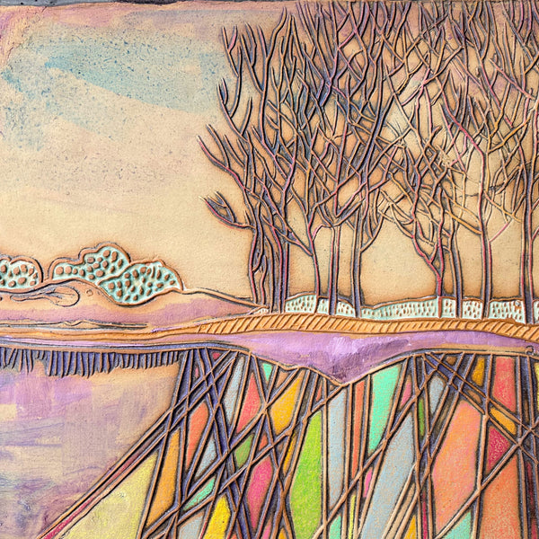 Landscape Winter Trees Wall Art Multi-media Pottery and Oil Paint