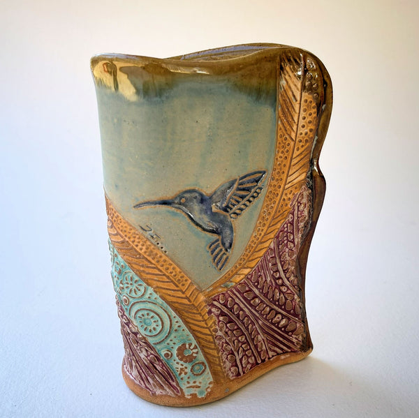 Hummingbird Vase  Pottery High Fired Clay Vase