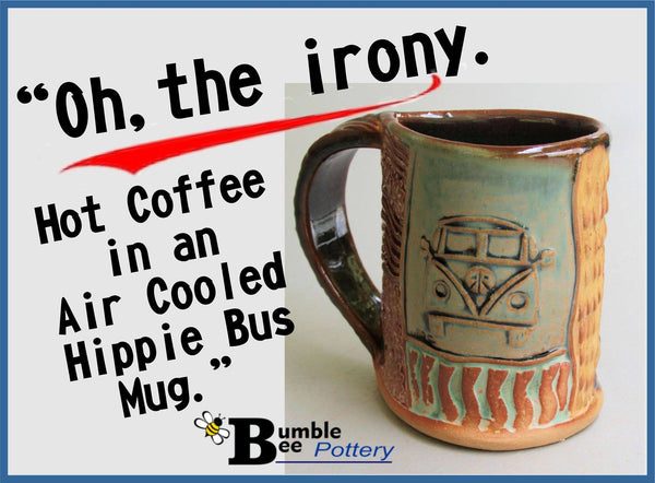 Hippie Bus Pottery Mug Coffee Cup Handmade Textural Design Functional Tableware  12 oz