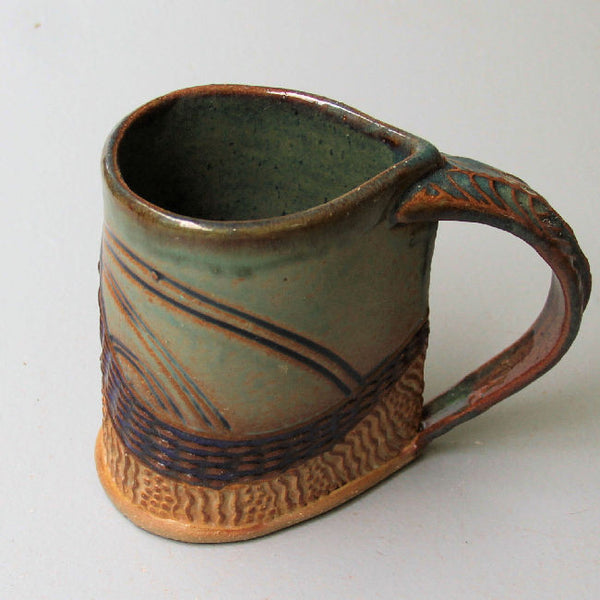Abstract Pottery Mug Coffee Cup Handmade Textural Design Functional Tableware  12 oz