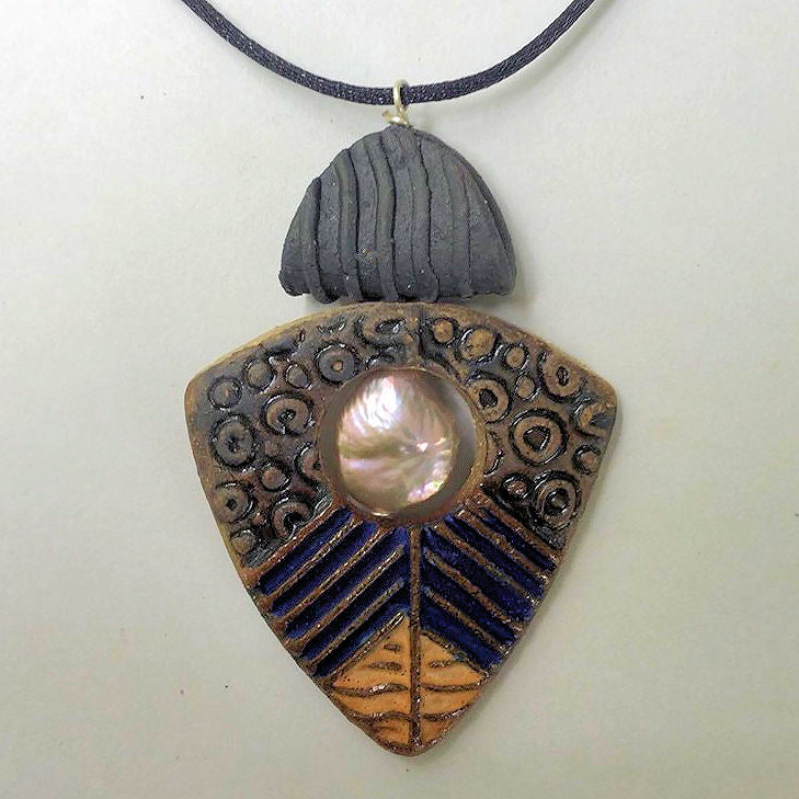 Pottery Pendant with Fresh Water Pearl