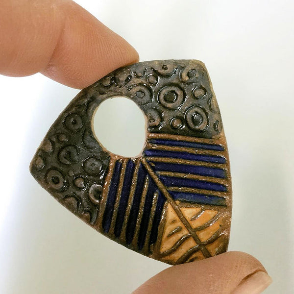 Abstract Focal Bead Triangle, Black, Blue and Gold
