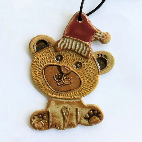 Bear Christmas Ornament Pottery Hand Made